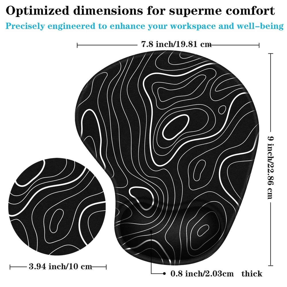 WAVEYU Ergonomic Mouse Pad with Wrist Support, Cute Topographic Line Pattern ...