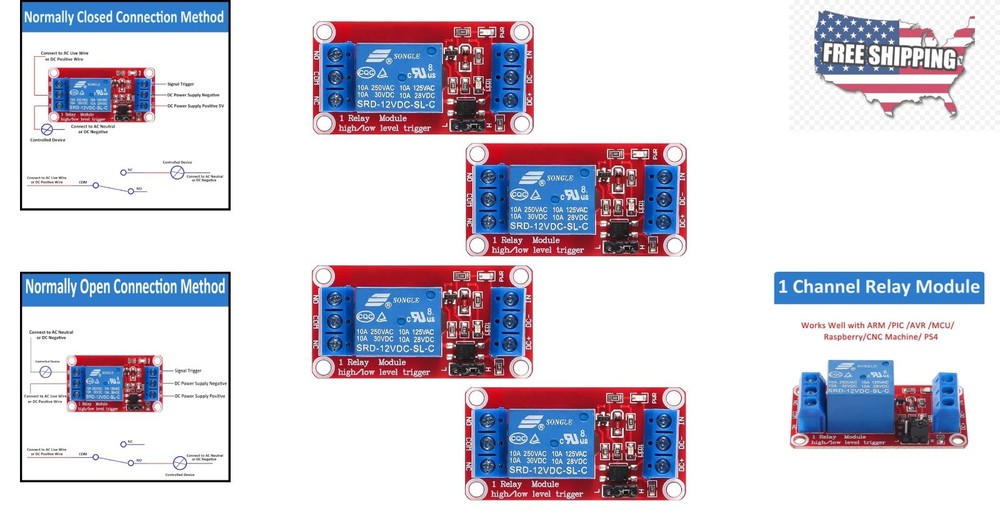 4pcs 12V Relay Module with Optocoupler Isolation for Safe High/Low Level Control