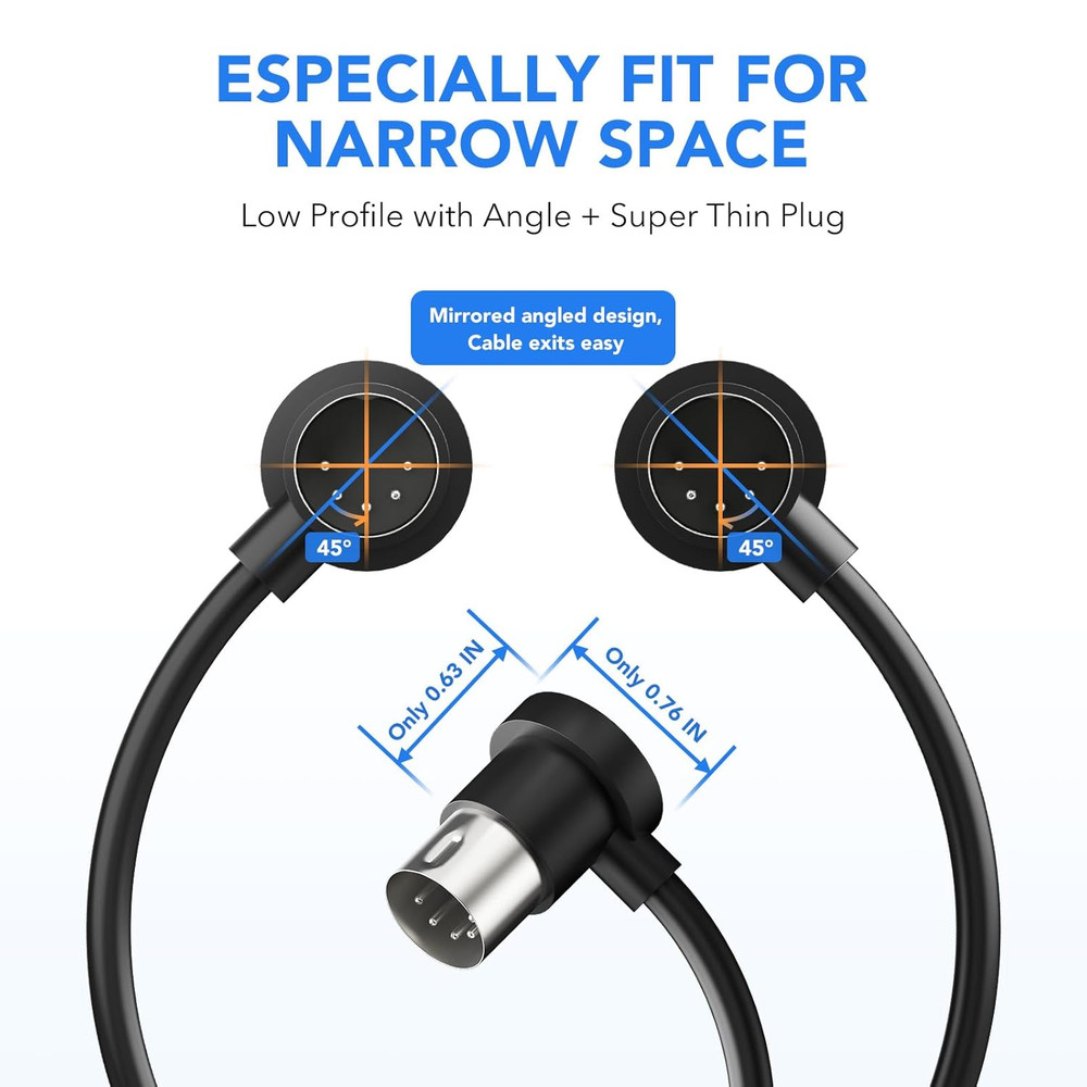 4 Pack Premium Right Angle MIDI Cable 1FT, Low Profile for Saving 1 FT, Black