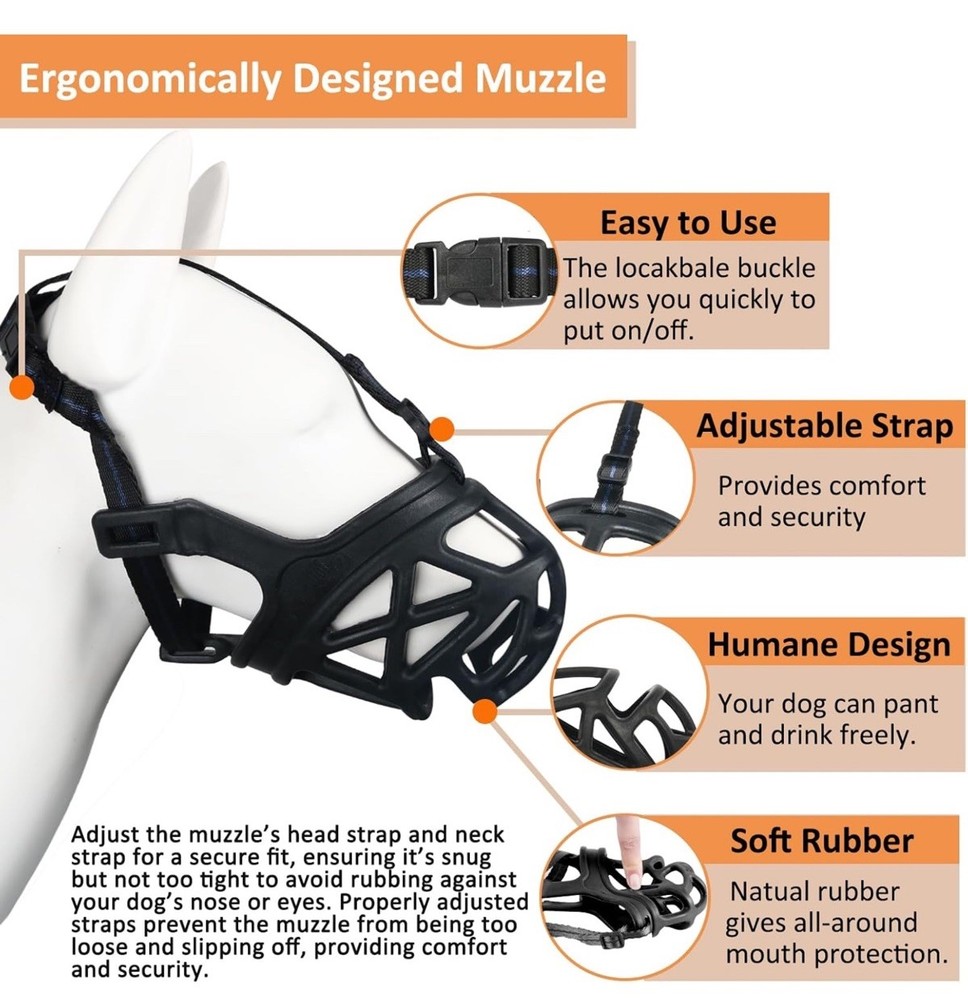 BARKLESS Dog Muzzle, Basket Muzzle for Biting, Chewing and Scavenging Size M