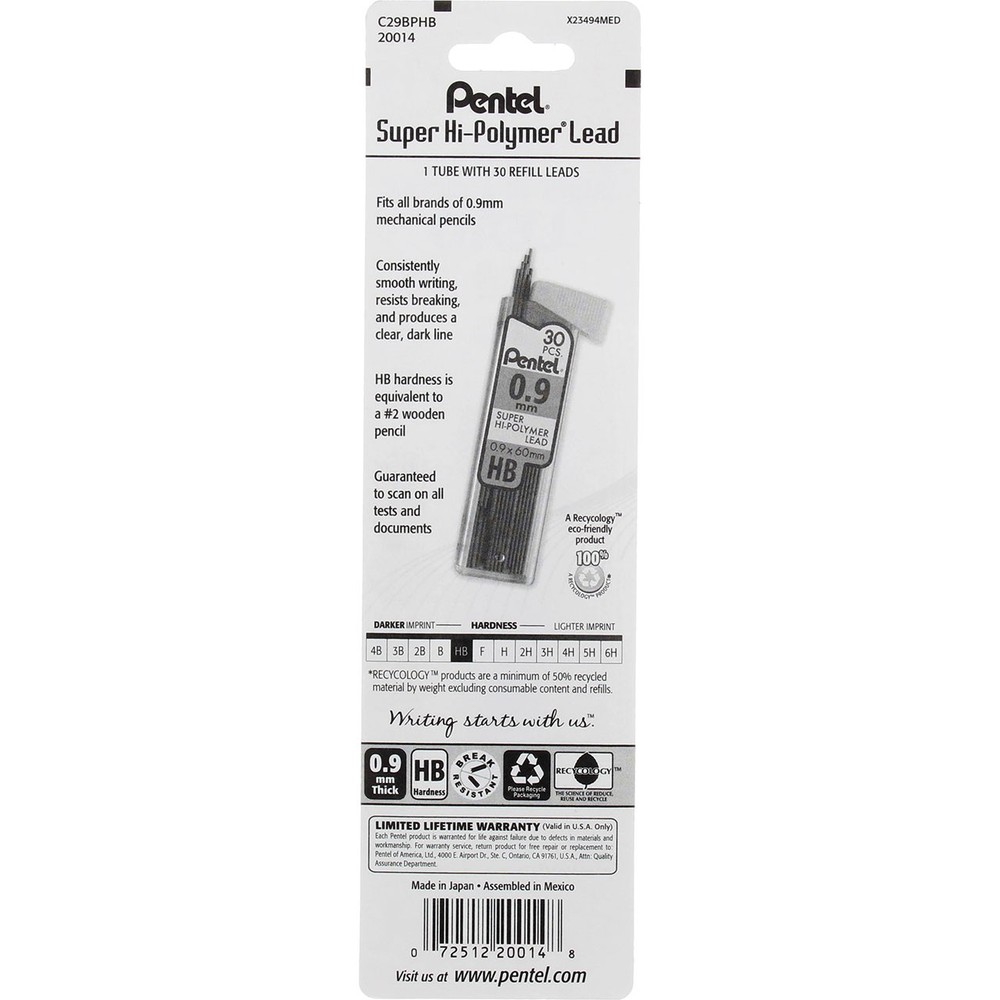 Pentel Super Thick Hi-Polymer Lead, 0.9mm, 30 Ct