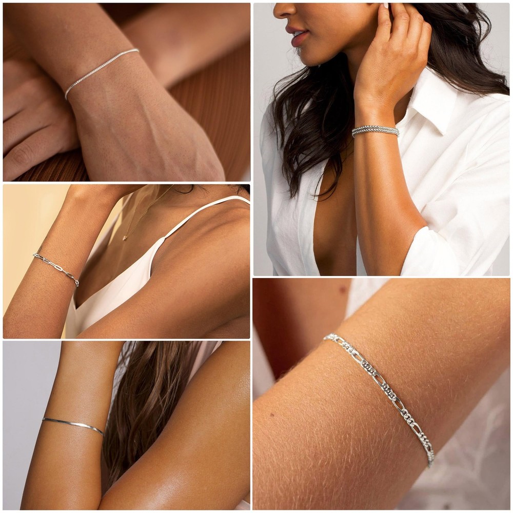 DEARMAY Dainty Silver Plated Bracelets Adjustable, 6Pcs A