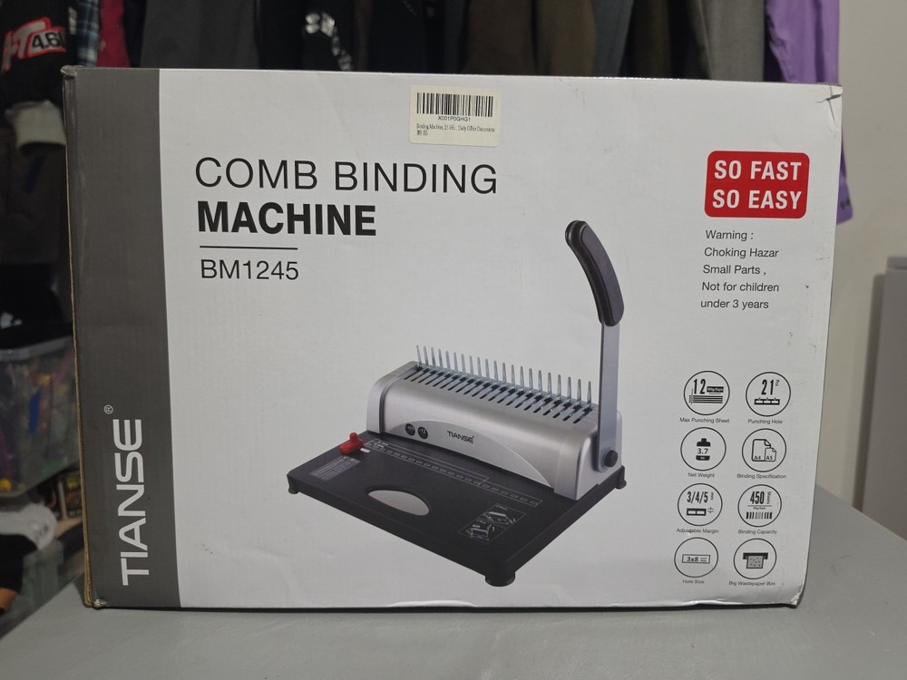 TIANSE BM1245 21-Hole 450 Sheet Comb Binding Machine