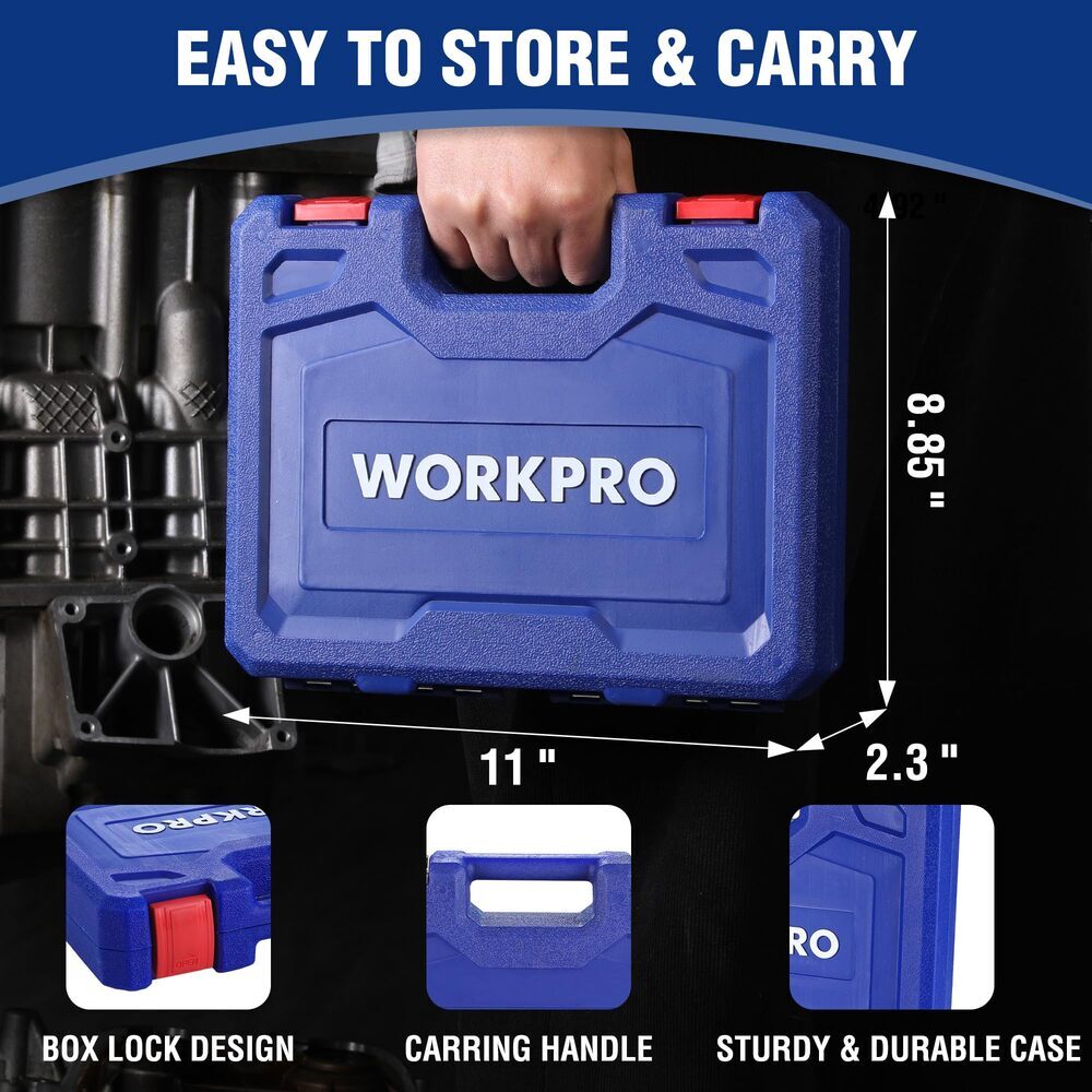 WORKPRO 14Piece 1/2" Drive Deep Impact Socket Set 6-Point 3/8"-1-1/4" SAE w/Case