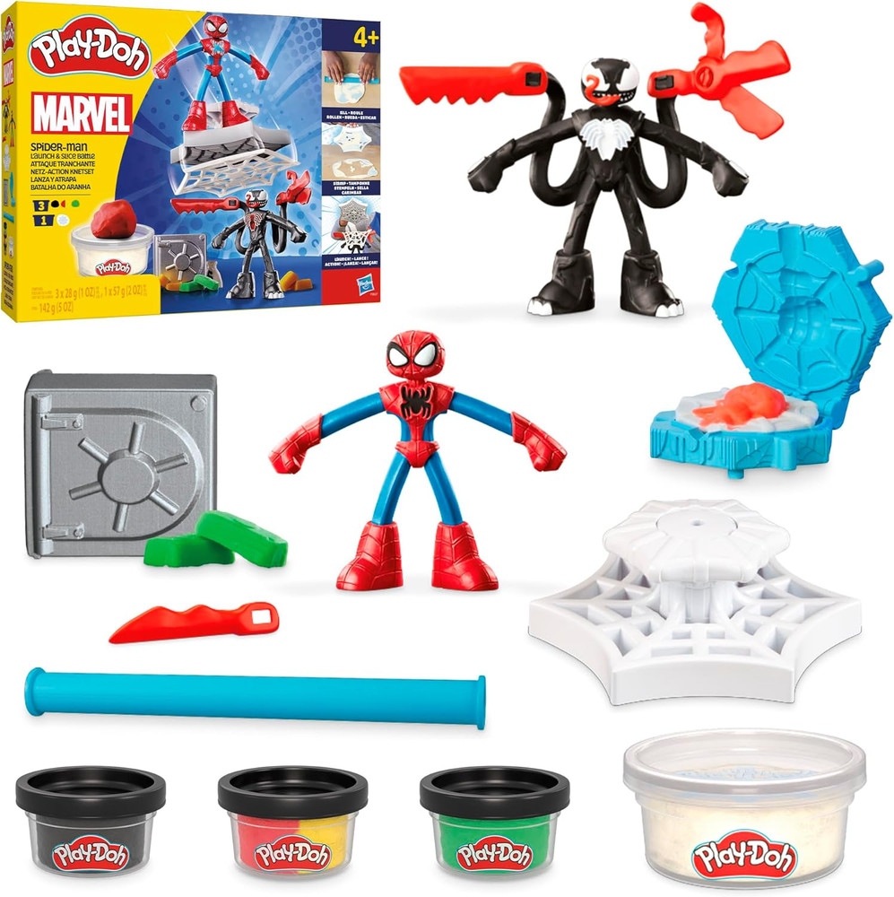 Marvel Spider-Man Launch & Slice Battle Playset with 2 Bendy Action Figures and