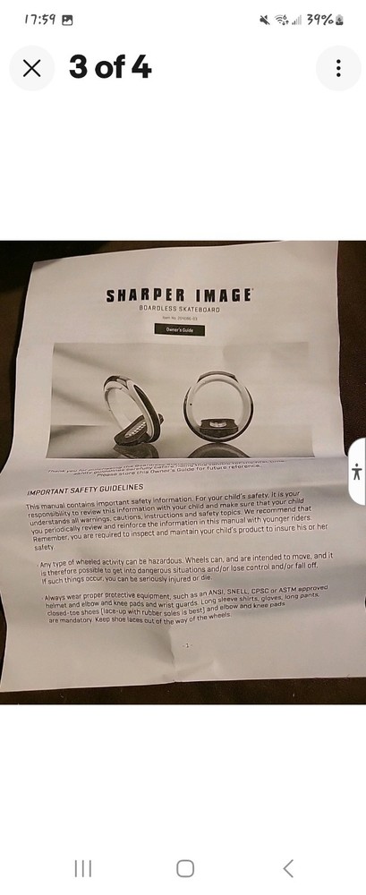 NEW Sharper Image Boardless Skateboard. Max Wt 250. Age 10+.