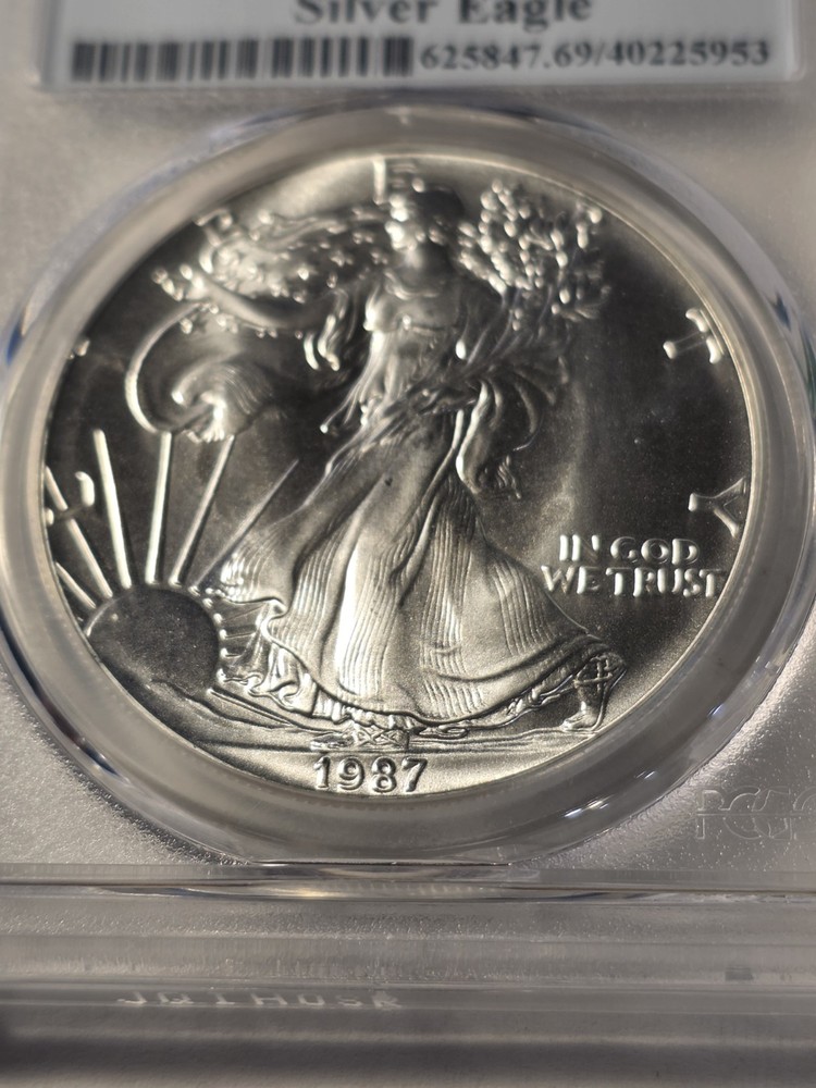 1987 Silver Eagle PCGS MS69 First Strike BLAST WHITE GEM 2nd Year-Flag Label