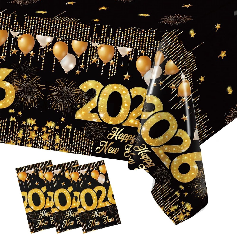 Black Gold New Years Tablecloths 3 Pack