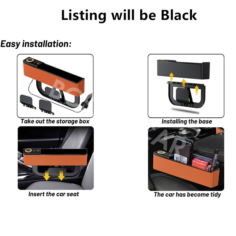 Car Storage Box Organizer Rechargeable Phone Charger Cigarette Lighter Socket