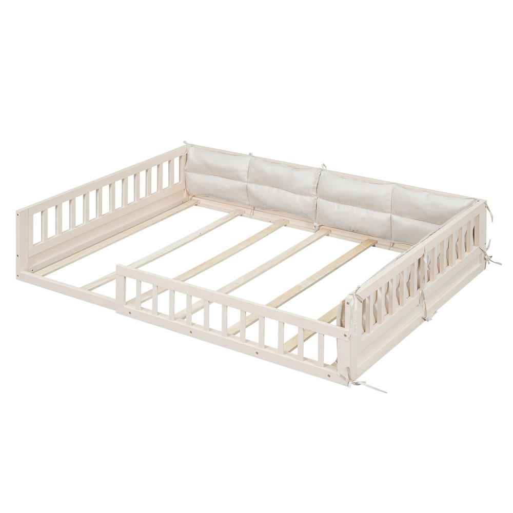 Full Size Bed Frame Upholstered Platform Bed Frame w/ Headboard Beige US