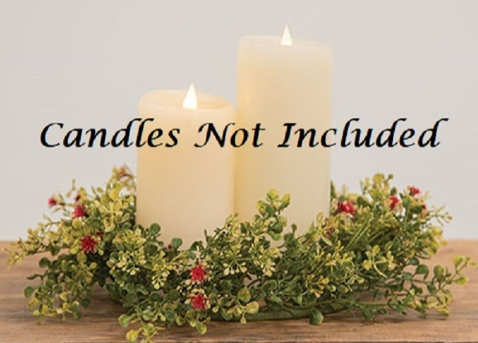 NEW PRIMITIVE BABY GRASS Candle Ring Lt Green RUBY BUDS Chic 6.5" inside 12" W
