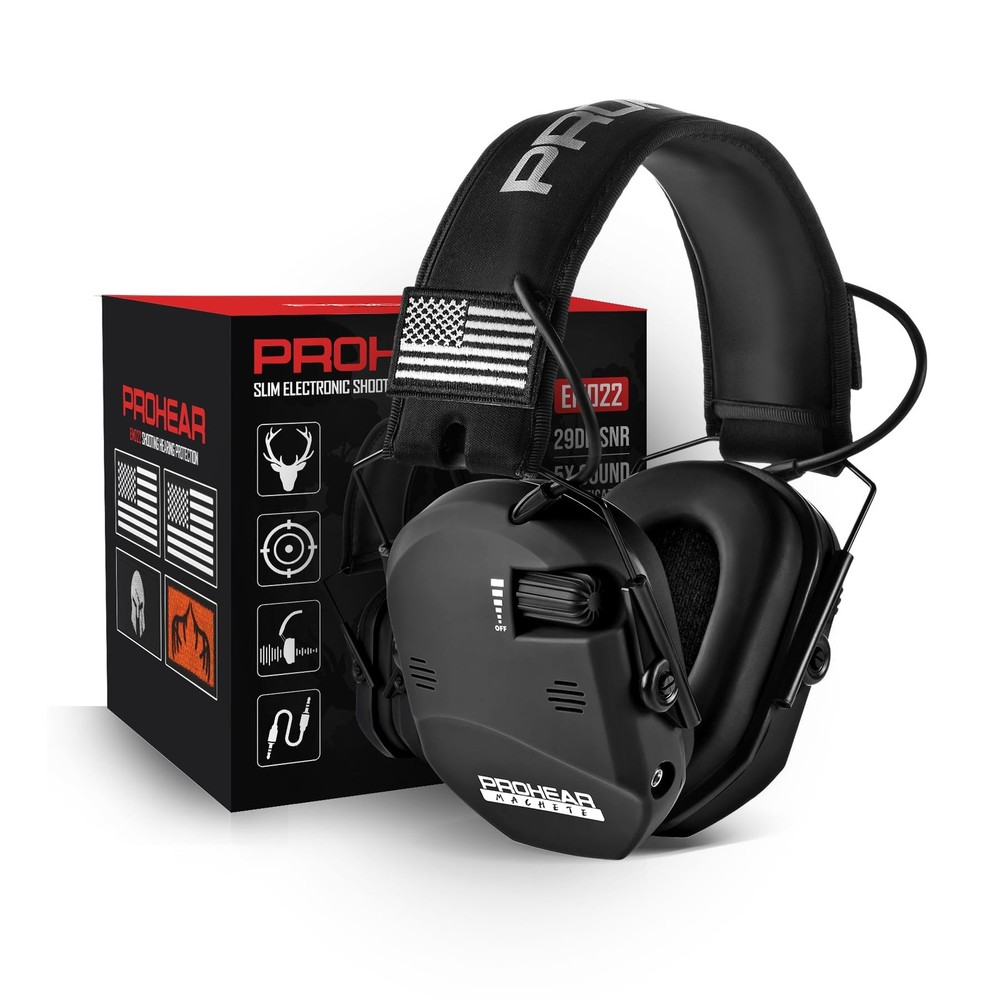 PROHEAR 022 Electronic Ear Large, Shooting Earmuffs-black
