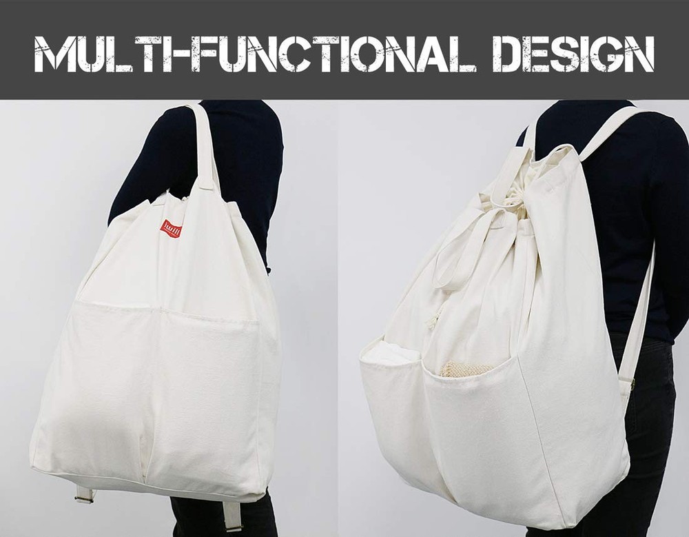 100% Breathable Cotton Canvas Laundry Backpack Bags with Drawstring Closure &...