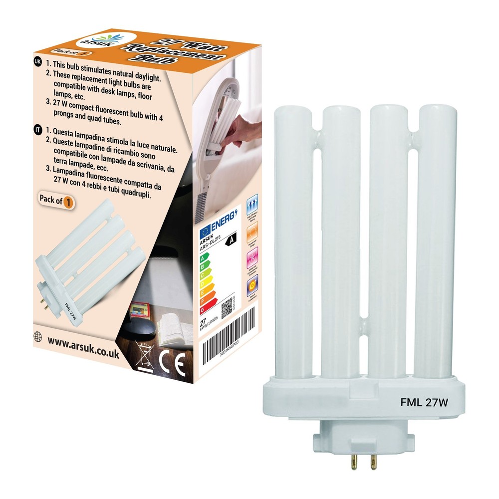 Compact Fluorescent CFL 27W Replacement Bulb GX10Q-4 4-Pin Base 6500K Daylight