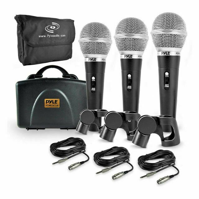 NEW Pyle PDMICKT34 Dynamic Microphone Kit (3) Professional Handheld Mics
