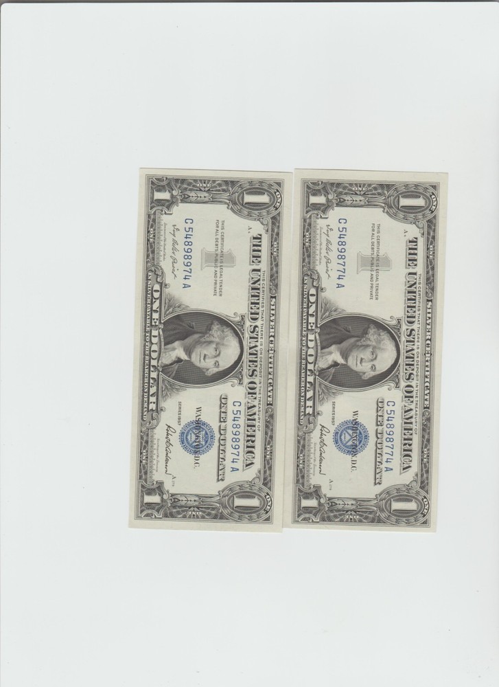 2- 1957 Silver Certificates in uncirculated condition