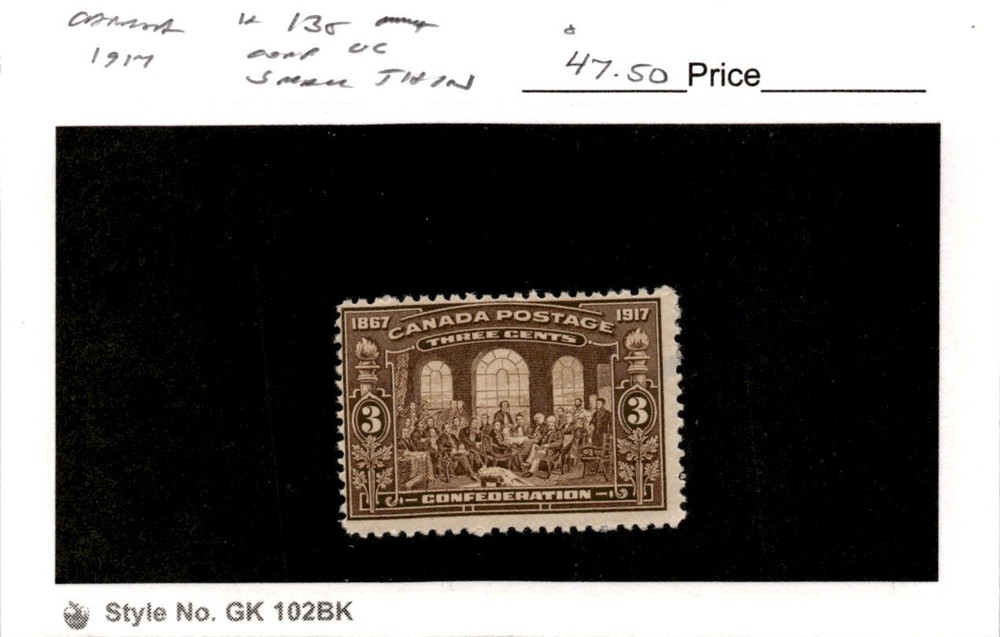 Canada, Postage Stamp, #135 Mint Hinged Thin, 1917 Fathers Confederation (AF)