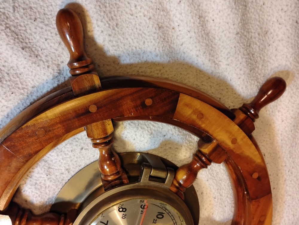 24" Solid Wood & Brass Porthole SHIP'S WHEEL Clock USA Made - Keeps proper time