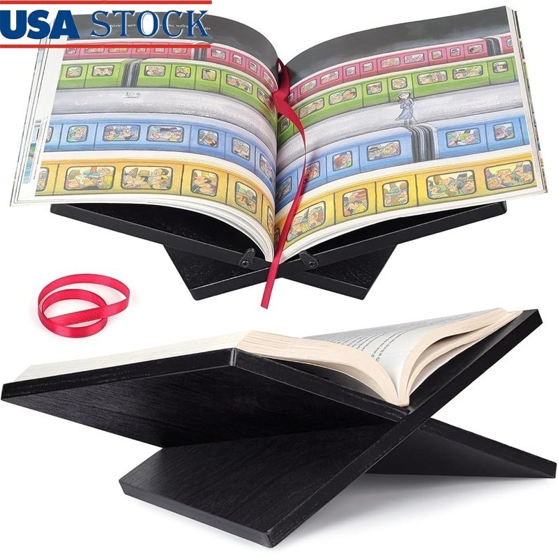 Wooden Book Stand Adjustable Foldable Multi-Use Display Holder Natural Finish
