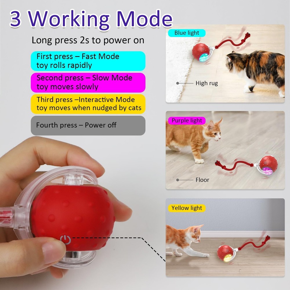 Cat Toys Interactive with Motion Activated & Chirping, Rolling Super Fast on ...