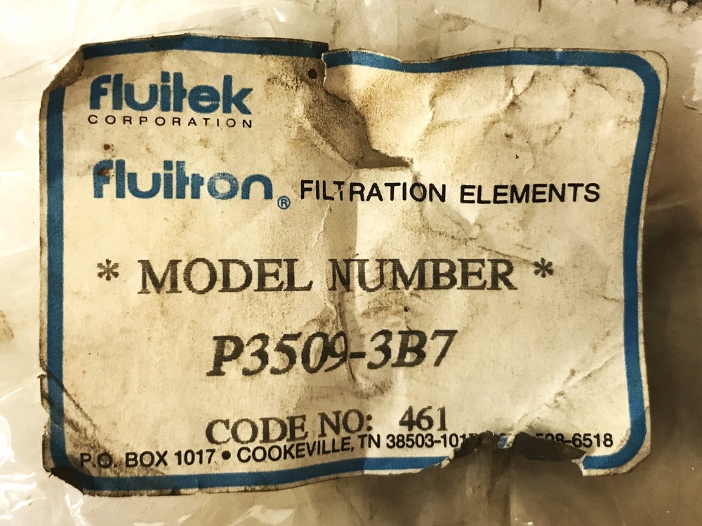 Fluitek Hydraulic Filter Element P3509-3B7 NOS