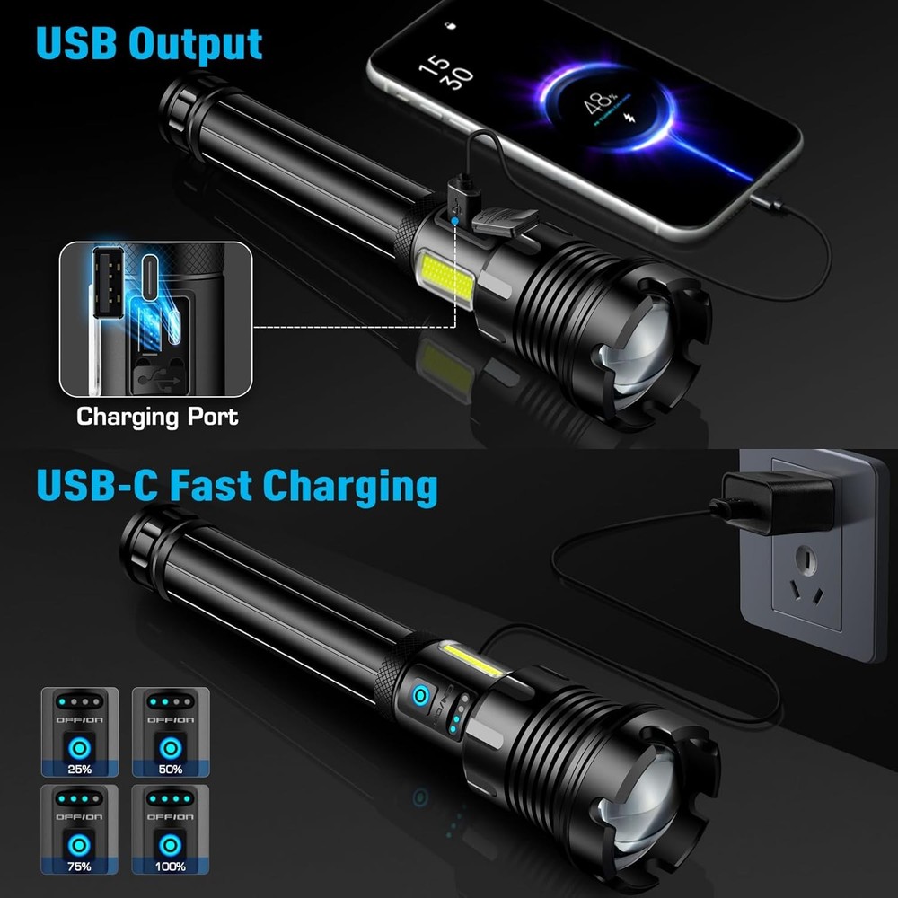 350000000 Lumen Super Bright LED Tactical Flashlight Rechargeable LED Work Light