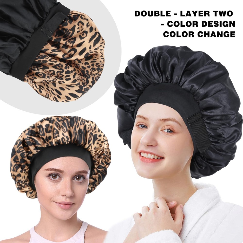 Silk Bonnet for Sleeping Double Layer Satin X-Small, Leopard