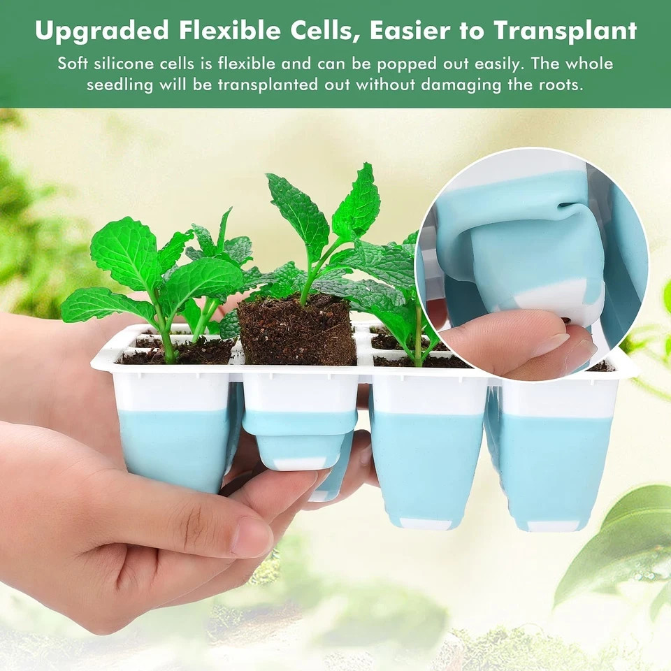 Reusable Seed Starter Tray with 72 Soft Silicone Cells, 6 Pack Seed Starter K...