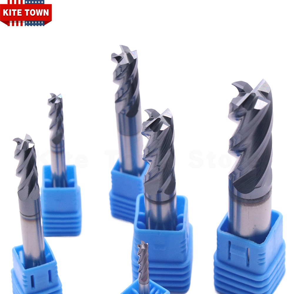 6Pcs 4 Flute Solid Carbide 1/8" - 1/2" End Mills Set - AlTiN Coated