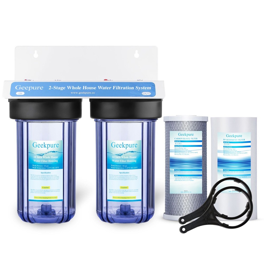 Geekpure 2 Stage Whole House Water Filter System-1" NPT  4.5" x 10" - PP Carbon