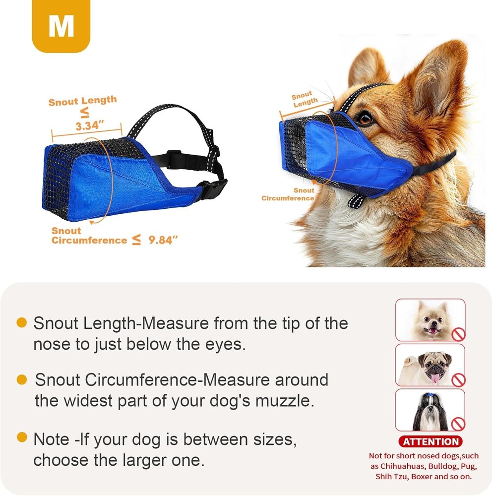 Mesh Dog Muzzle Breathable Soft Dog Muzzle W/ Reflective Straps Secure Fit