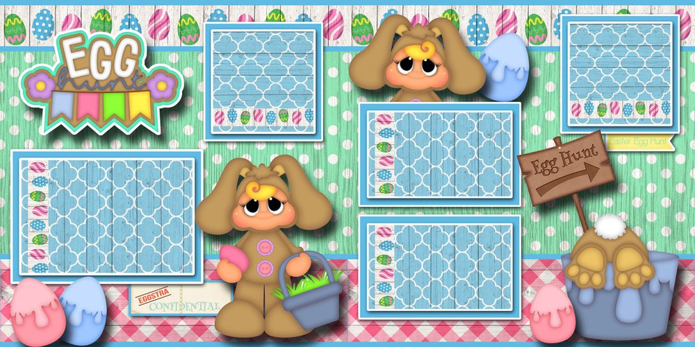 EASTER EGG HUNT ~ 2 premade scrapbooking pages paper piecing layout ~BY CHERRY