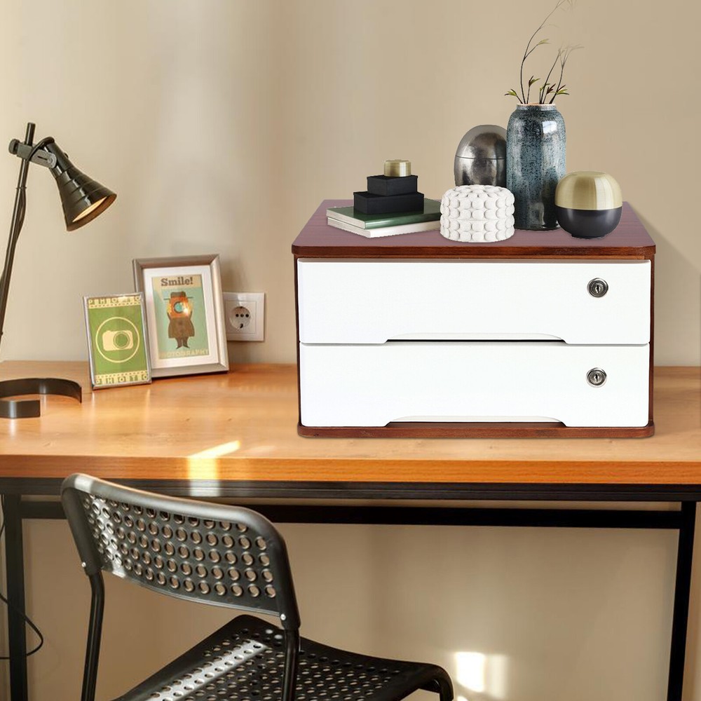 Wooden Desktop Storage Box, Desk Organizer, Desktop Storage Box+Lockable Drawer