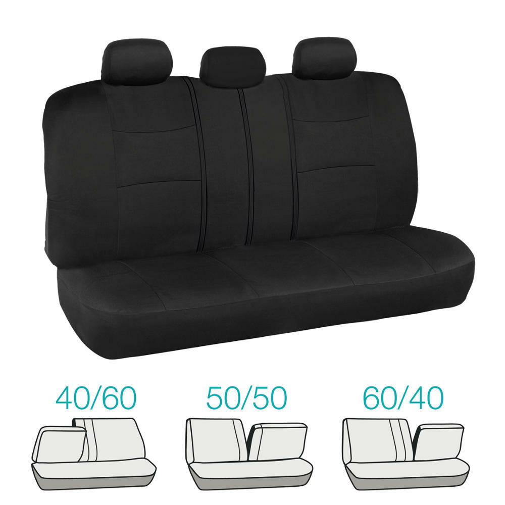 Full Black Car Seat Covers Set 5 Headrests Full Solid Bench for Auto SUV - 9pc