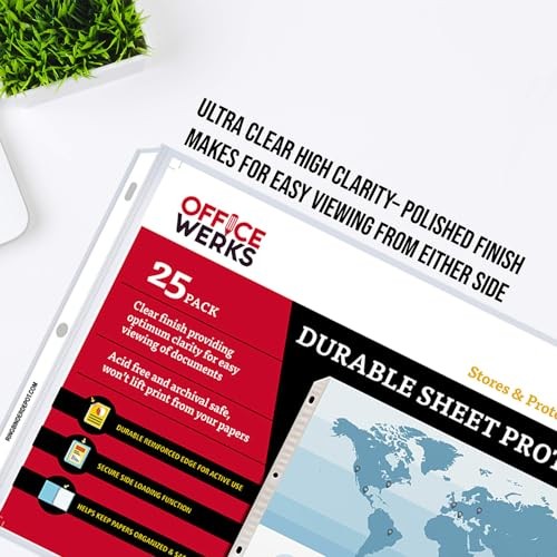 11 x 17 Sheet Protectors, Landscape View, 25 Pack, Side Loading, Protect,