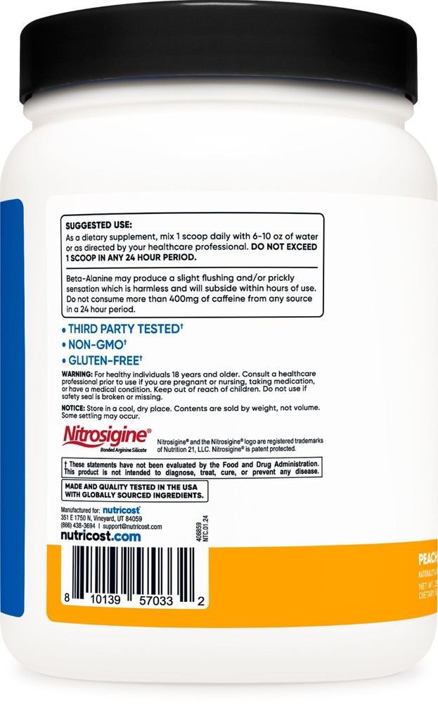 Nutricost Pre-Workout Complex Powder (Peach Mango) 60 Serivings