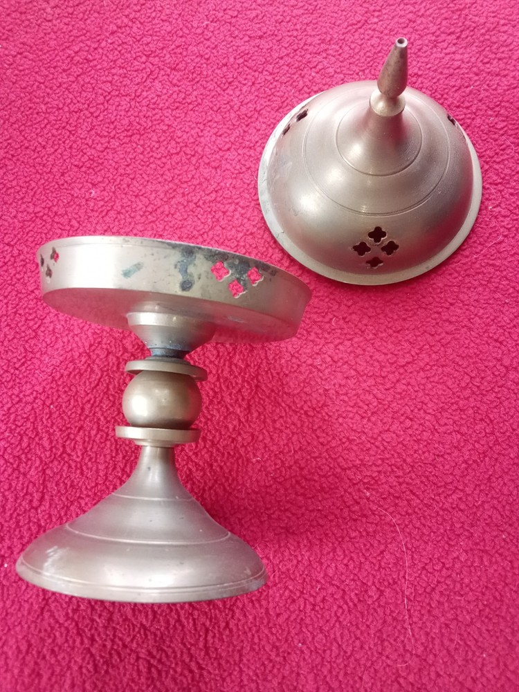 1970's Solid Brass SARNARRASS INDIA Pierced Lid Incense Burner Censer Boho Decor