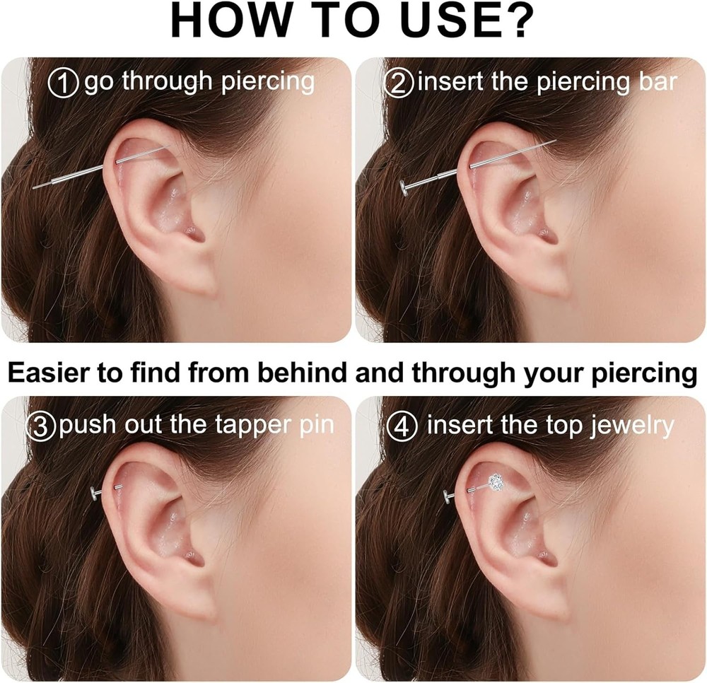 20G Flat Back Earrings Stud G23 Titanium Threadless Tragus Labret Cartilage L...