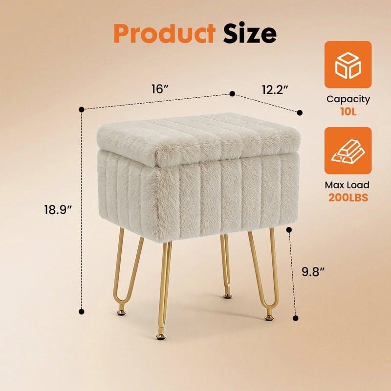 Square Ottoman with Table Top, Comfortable Footrest With Storage