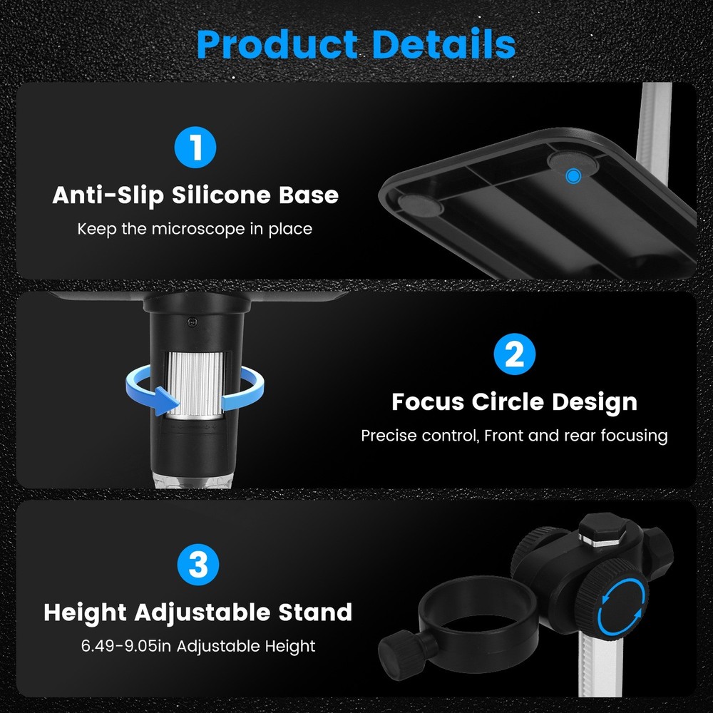 1000X Magnification 4X Zoom Digital Microscope USB Coin Microscope Soldering