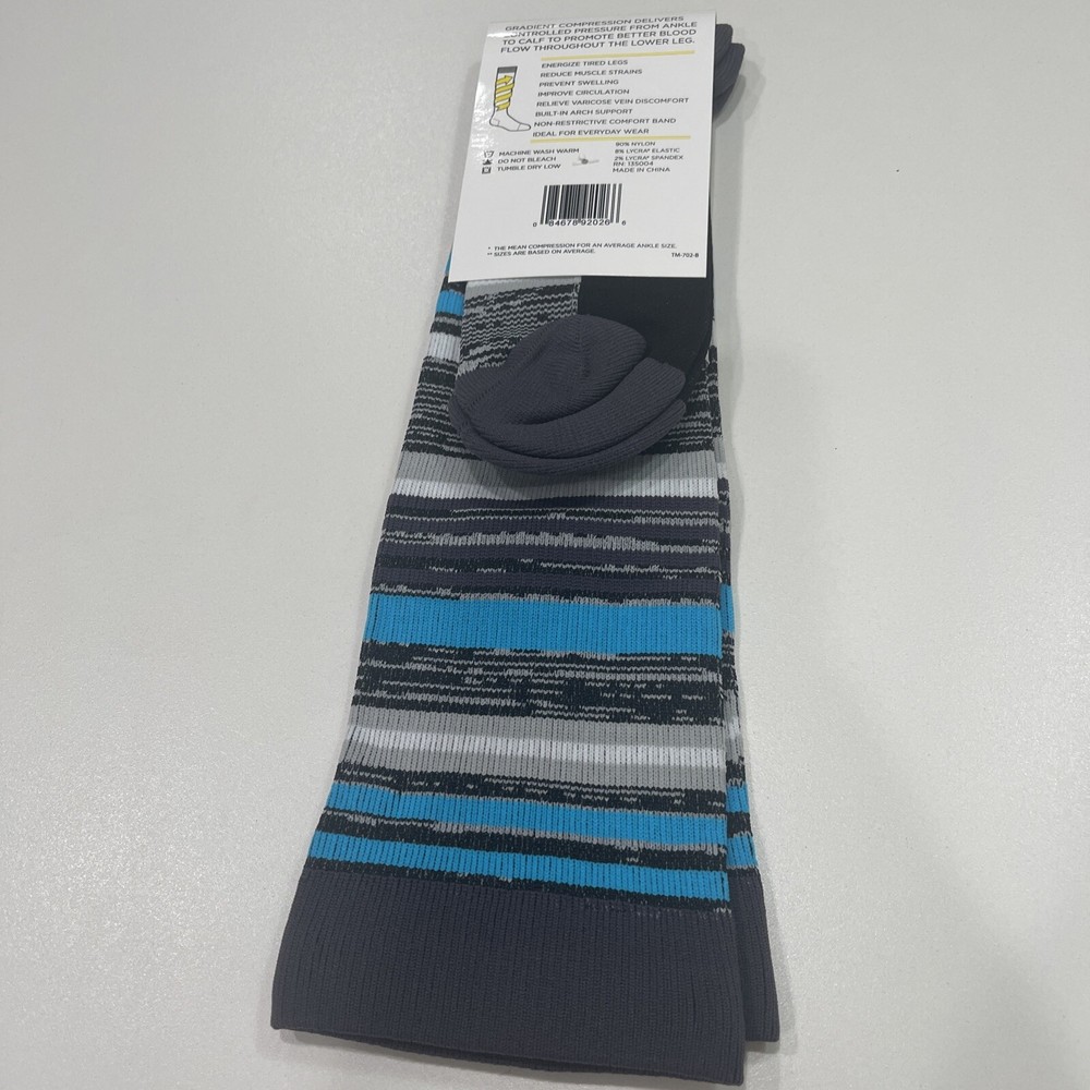 Think Medical- Women's Grey And Blue Patterned Compression Socks- Size 6-10