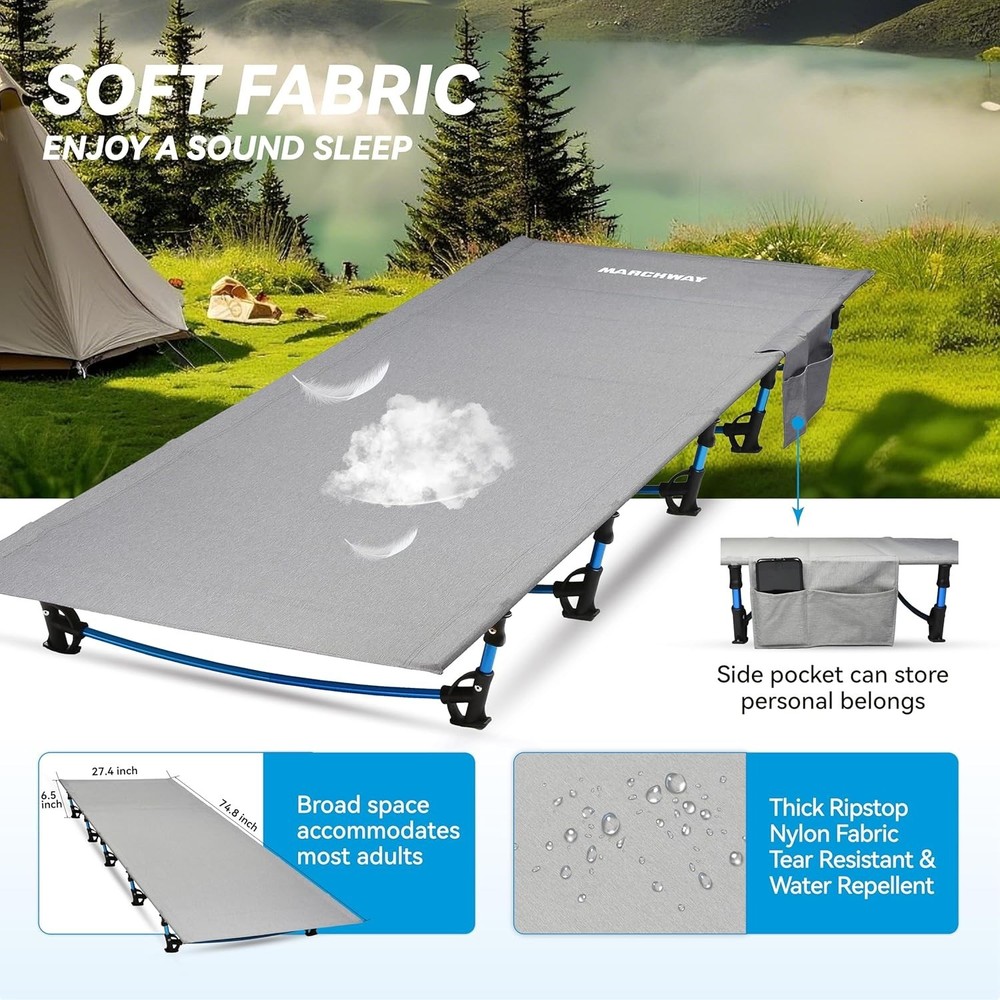 Durable folding Camping Cot Bed - Lightweight 4.8 lb for Outdoor Adventures