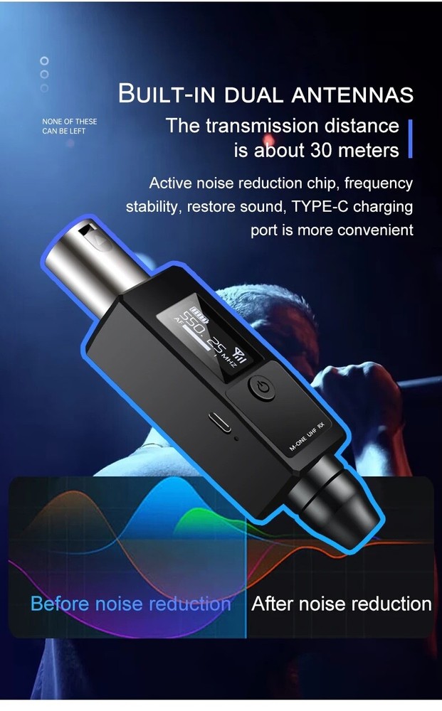 VK-38 UHF Wireless Microphone Converter XLR Transmitter And Receiver For Dynamic