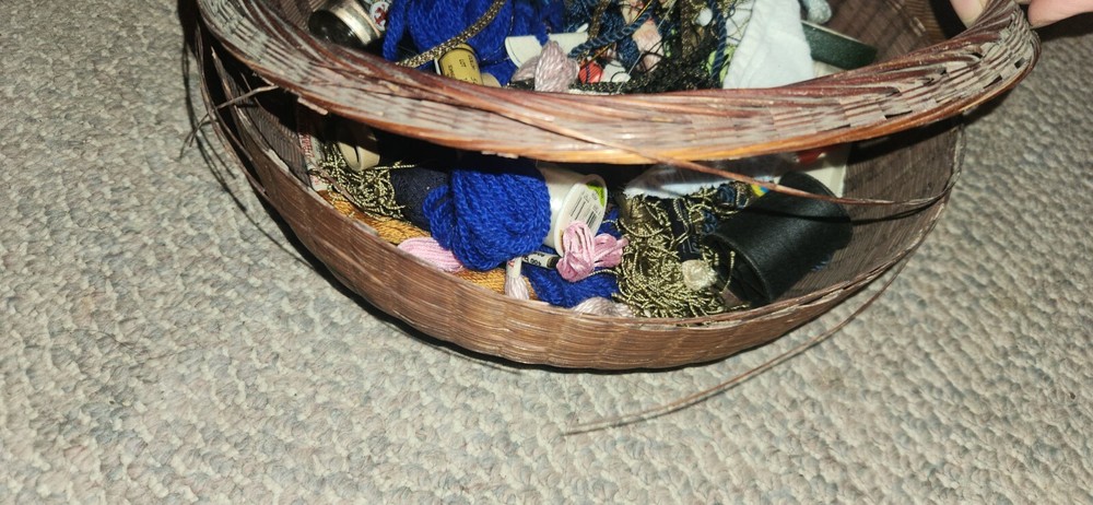 Vintage Woven Sewing Basket with Thread Notions String Oriental