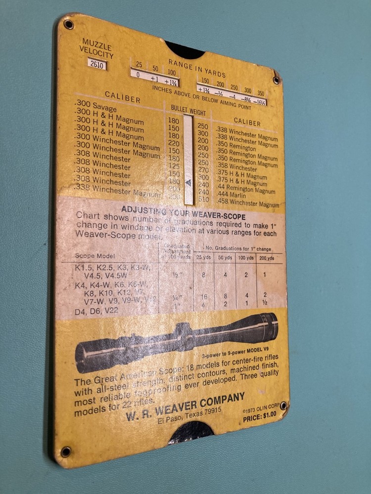 WEAVER SCOPE SIGHTING-IN GUIDE - slide rule style