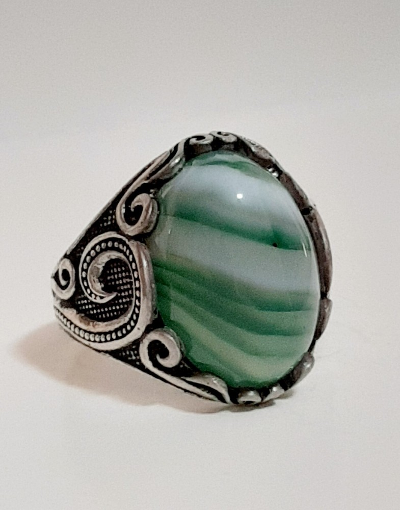 925 Silver Ring Solitaire Seal Rainbow Agate Ring Man Sterling Agate $