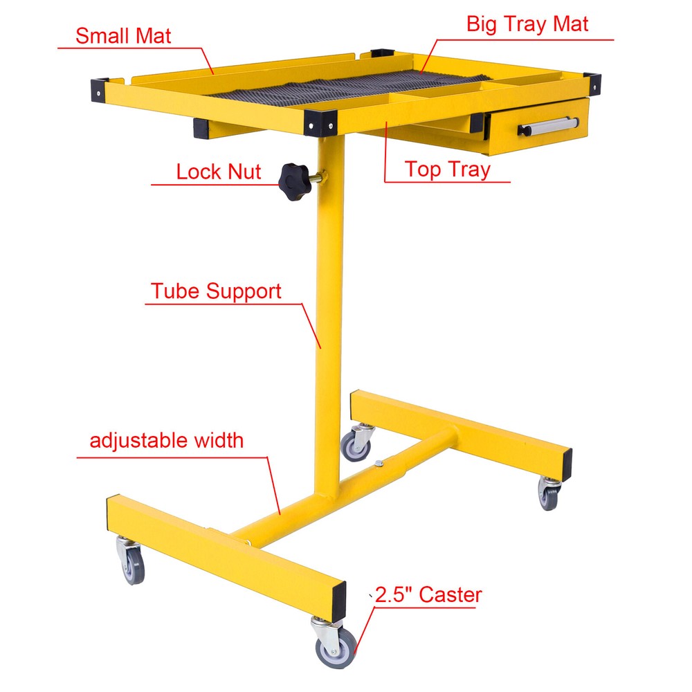 Heavy Duty Adjustable Work Table with Drawers Rolling Tool Tray with Wheels