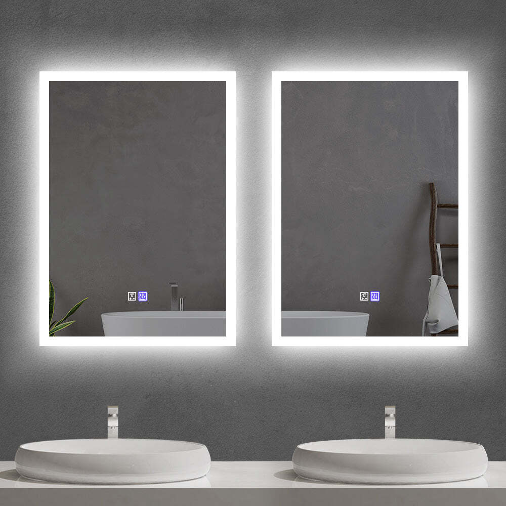 LED Lighted Wall Mounted Frameless Rectangle Bathroom Makeup Mirror
