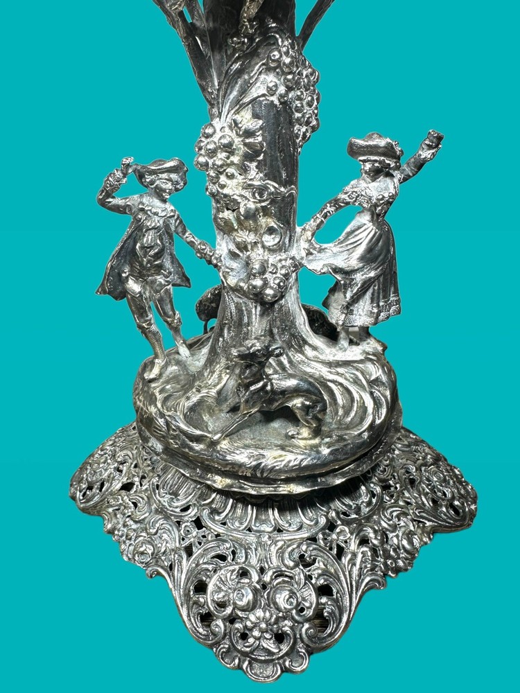Stunning Antique Solid 800 Silver German Rococo Detachable Candlestick Holder