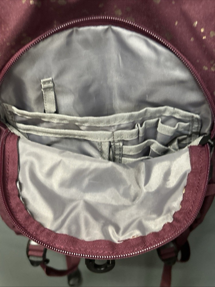 High Sierra Loop Backpack Bookbag Gold Splatter Pattern Maroon Bag